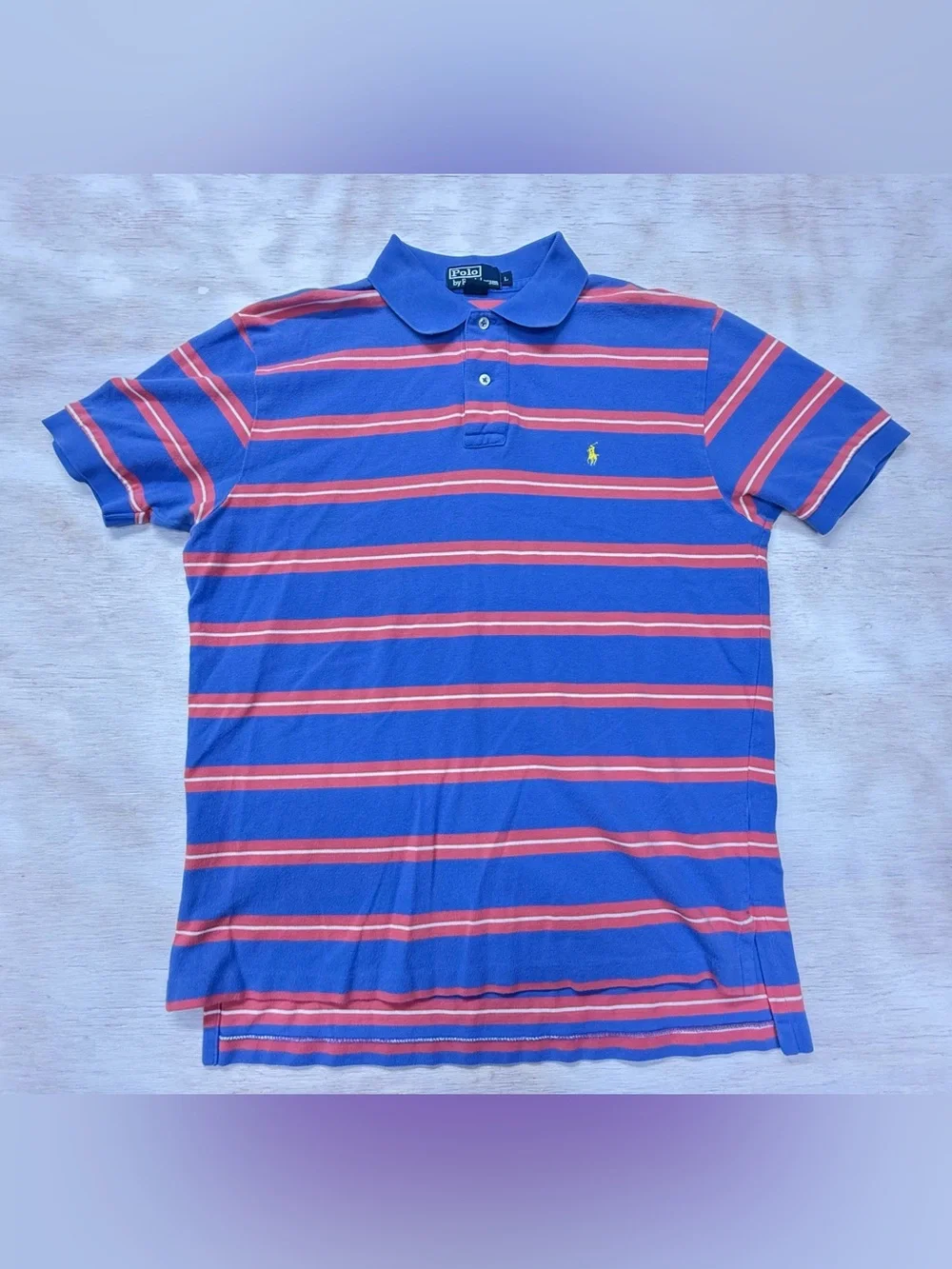 Polo by Ralph Lauren Blue & Coral Striped Men’s Large Polo Shirt